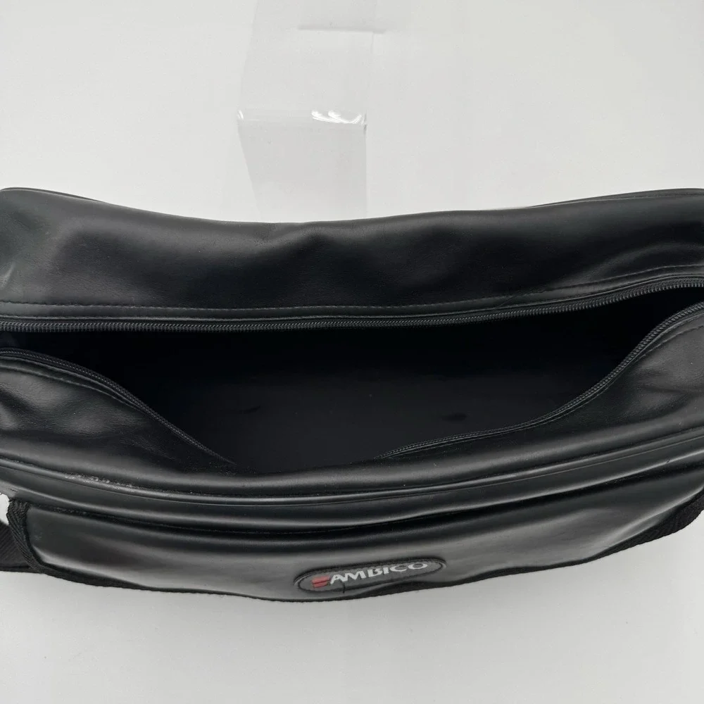 Ambico Multi-Purpose Soft Black Leather Shoulder Bag Zip-Top Large‎ Side Pocket
